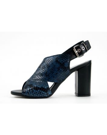 sandalo donn in pelle blu e fibbia laterale